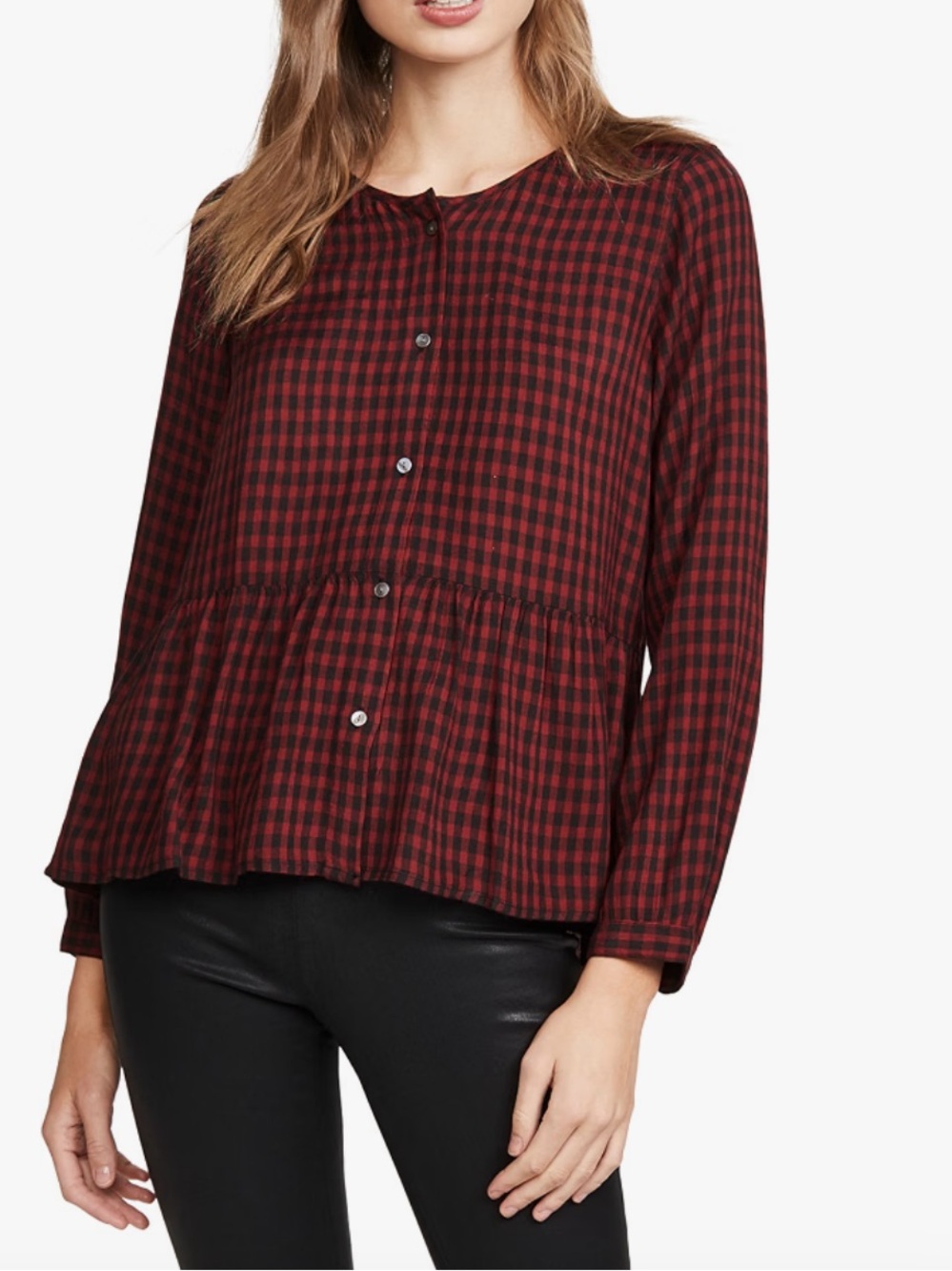 Rails Celeste Garnet Ash Check Plaid Flannel Peplum Top Casual Cozy Size S - Picture 1 of 11